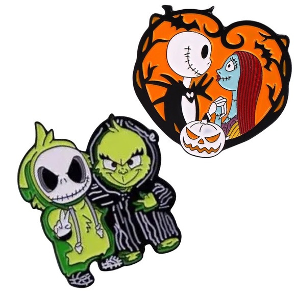 Set of 2 Disney Holidays Pins Halloween Nightmare Before Christmas Skeleton Pair - Picture 4 of 13